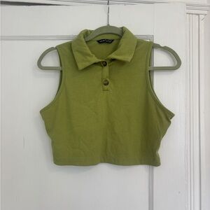 SHEIN Green Sleeveless Polo Crop Tank